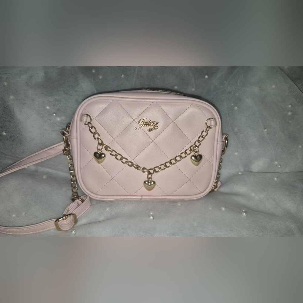 Juicy Couture Blush Quilted Crossbody Bag with Heart Charms